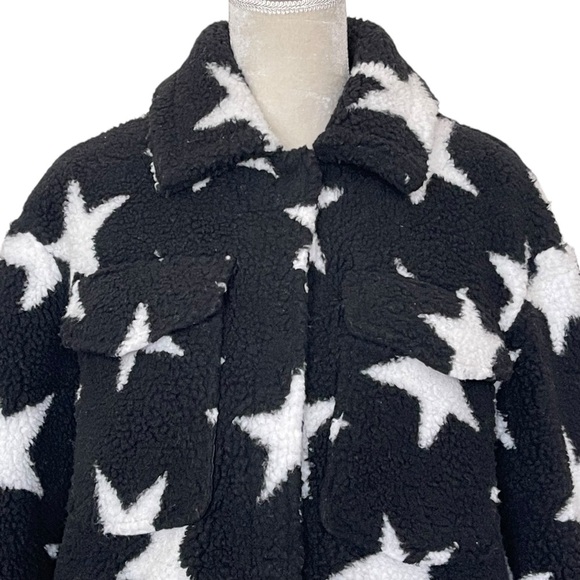 With The Girls by Avec Les Filles Sherpa Trucker Jacket Women’s Size S Stars - Picture 2 of 8